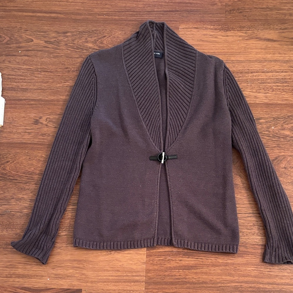 Women's Dark Brown Shawl Collar Cardigan with Toggle Closure